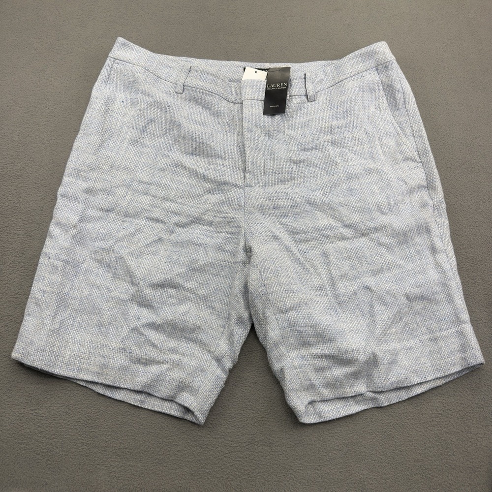 Lauren Ralph Lauren Linen Silk Blend Bermuda Shorts Plus Size 16 Blue Tweed $195